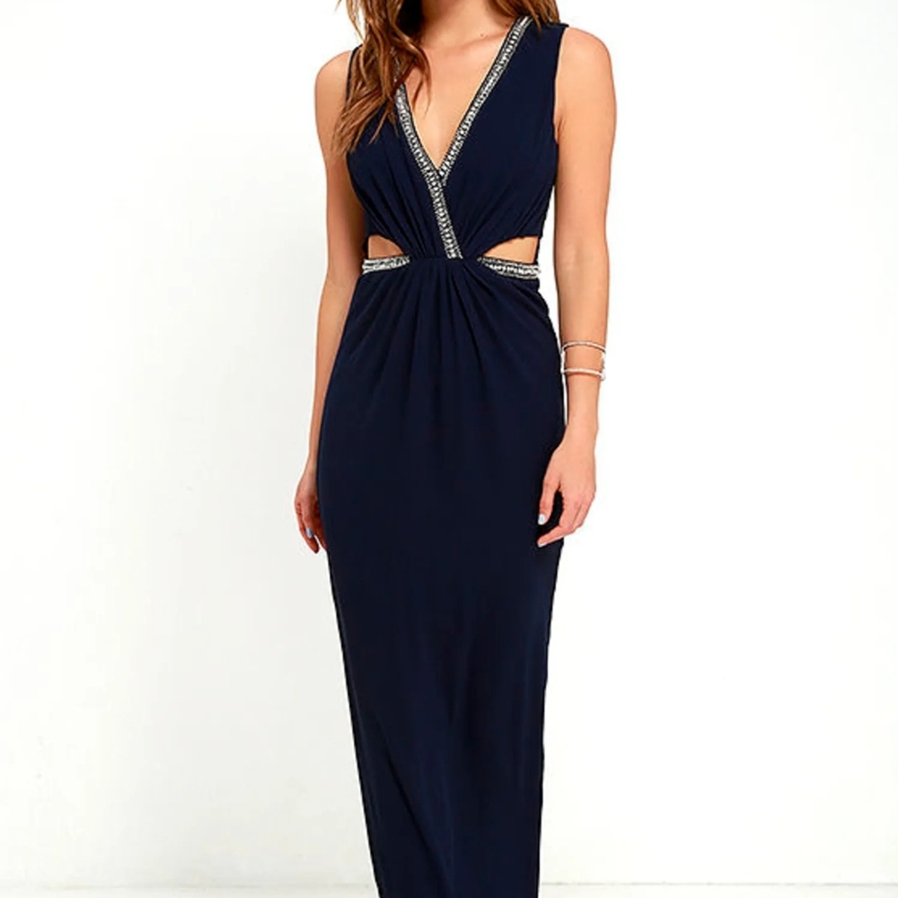 TFNC Banji Navy Blue Rhinestone Maxi Dress